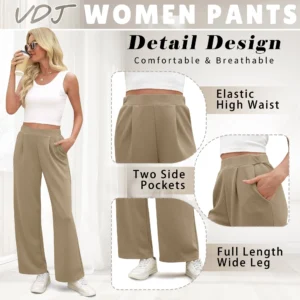 VDJ Wide Leg Pants for Women High Waist Casual Ahleisure Pants Pull On Flare Trousers with Pockets Size XL