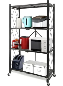 Vebreda 4-Tier Storage Shelf Foldable Metal Shelving Units with Wheels