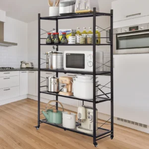 Vebreda 4-Tier Storage Shelf Foldable Metal Shelving Units with Wheels