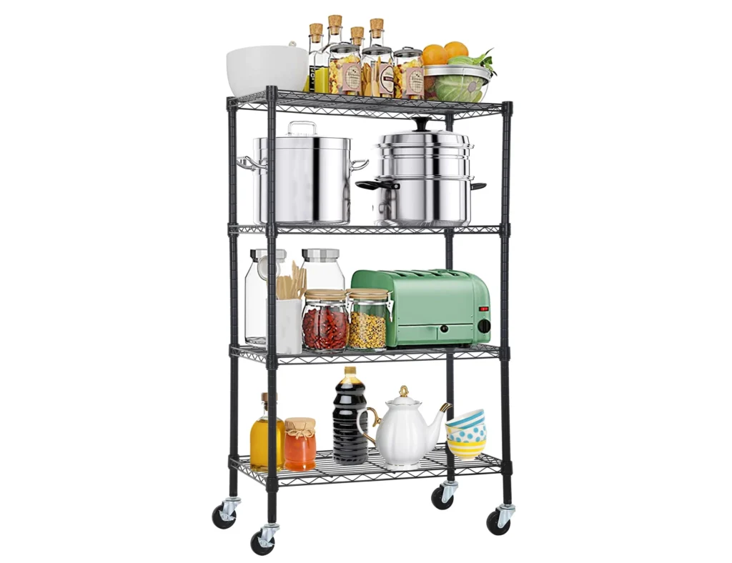 Vebreda 4-Tier Storage Shelf Foldable Metal Shelving Units with Wheels — alternate angle showing full product