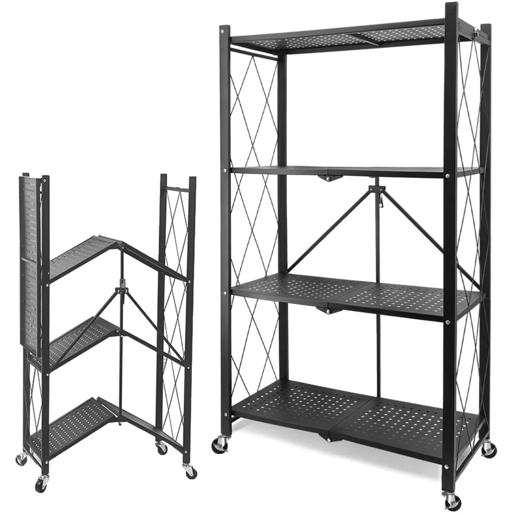 Vebreda 4-Tier Storage Shelf Foldable Metal Shelving Units with Wheels