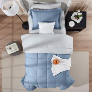 Virtu Queen Comforter Set 7pc Bed in a Bag Reversible Bedding Comforter Sets with Sheets Gray Silver