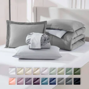 Virtu Queen Comforter Set 7pc Bed in a Bag Reversible Bedding Comforter Sets with Sheets Gray Silver