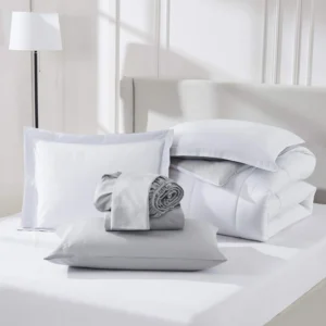 Virtu Queen Comforter Set 7pc Bed in a Bag Reversible Bedding Comforter Sets with Sheets Gray Silver