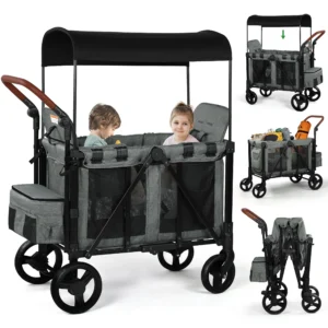 Vomeast Wagon Stroller with 2 Seats and Sunshade Grey