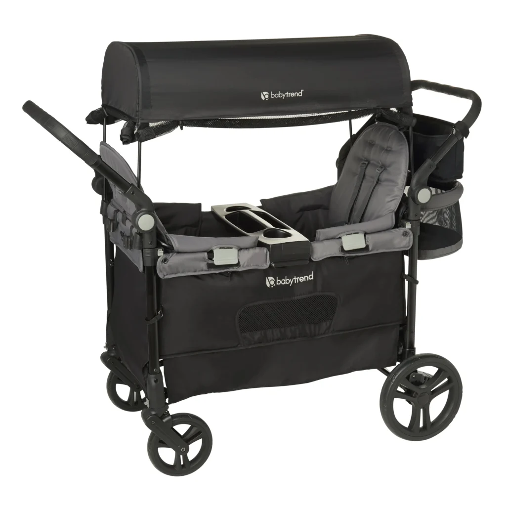 Vomeast Dual-Seat Wagon Stroller – Grey Sunshade Design β close-up detail of design and finish