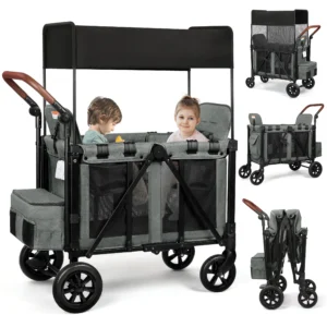 Vomeast Wagon Stroller with 2 Seats and Sunshade Grey