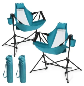 Walchoice Folding Camping Chair Set 3 Oversized Lawn Chair Adults Portable Camp Chairs Grey Table Outdoor Fishing Hiking Beach Picnic Carrying Bag Bl
