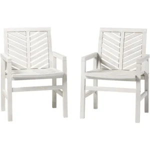 Walker Edison Vincent Solid Wood Patio Chair in White Wash Set of 2
