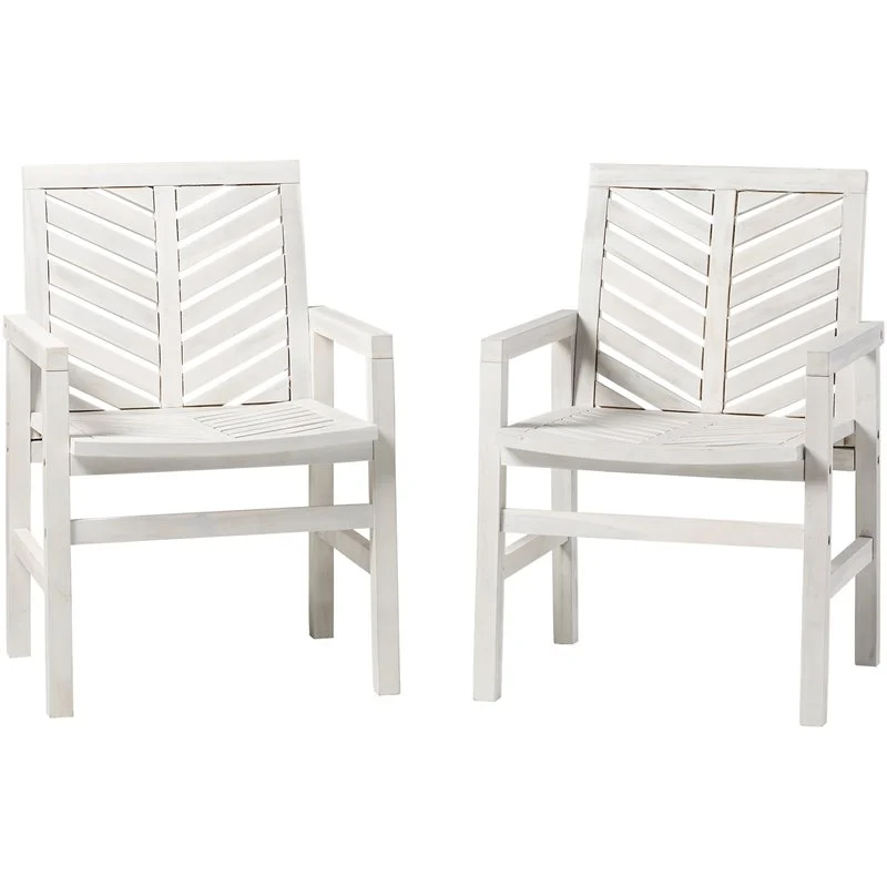 Walker Edison Vincent Solid Wood Patio Chair in White Wash Set of 2