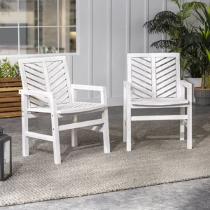 Walker Edison Vincent Solid Wood Patio Chair in White Wash Set of 2