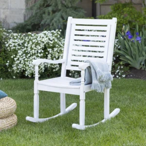 Walker Edison Vincent Solid Wood Patio Chair in White Wash Set of 2