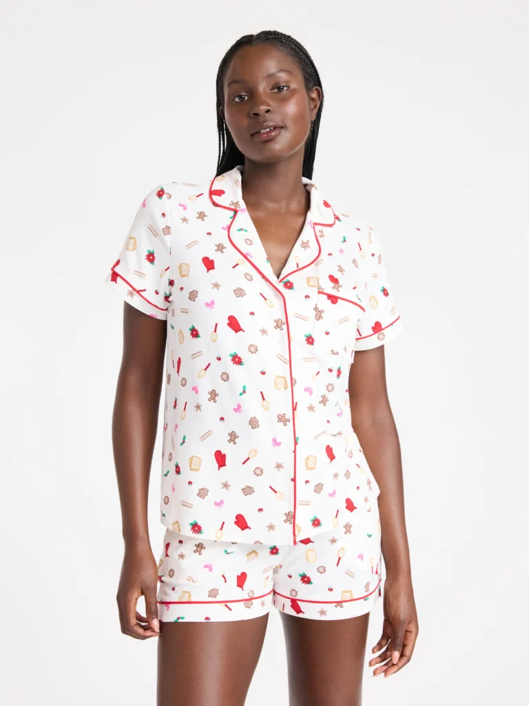 Way to Celebrate Knit Henley Top & Shorts Pajama Set – Comfortable 2-Piece β alternate angle showing full product
