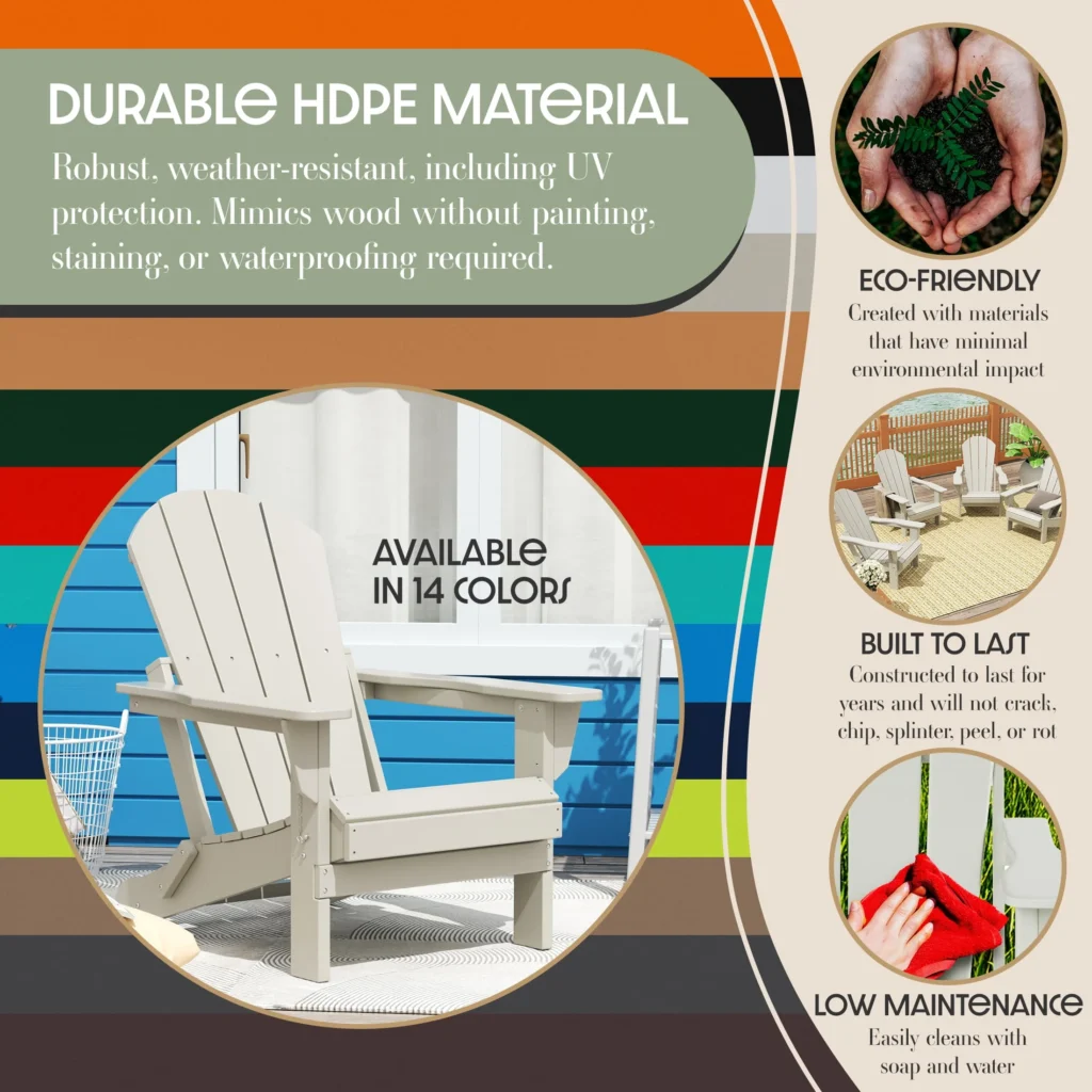 Westintrends Outdoor Folding HDPE Adirondack Chair Patio Seat Weather Resistant Black — alternate angle showing full product