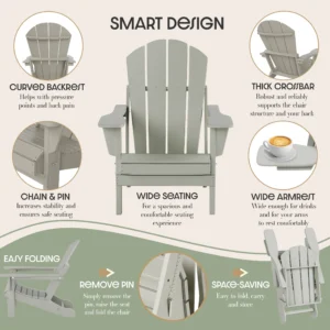 Westintrends Outdoor Folding HDPE Adirondack Chair Patio Seat Weather Resistant Black