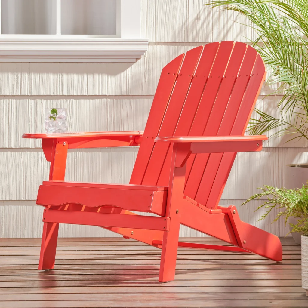 Westintrends Folding HDPE Adirondack Chair – Weather Resistant Red — alternate angle showing full product