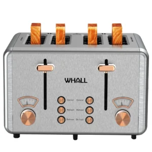 WHALL 4 Slice Toaster Stainless Steel Bagel Toaster with Dual Control Panels 6 Shade Settings Silver