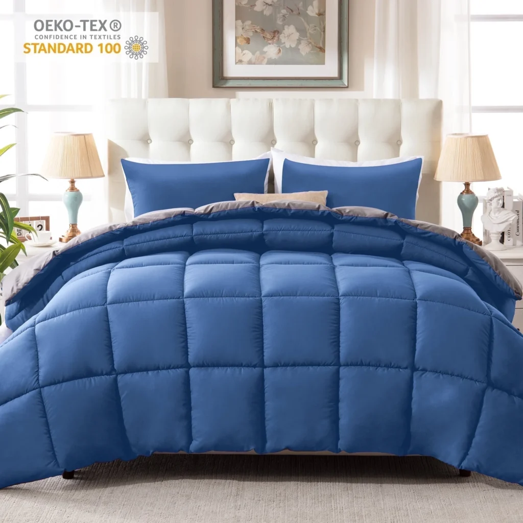 WhatsBedding 3 Pieces Bed in a Bag Comforter Set Reversible Blue Grey Queen