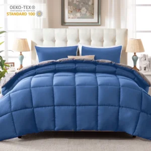 WhatsBedding 3 Pieces Bed in a Bag Comforter Set Reversible Blue Grey Queen
