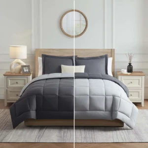 WhatsBedding 3 Pieces Bed in a Bag Comforter Set Reversible Blue Grey Queen
