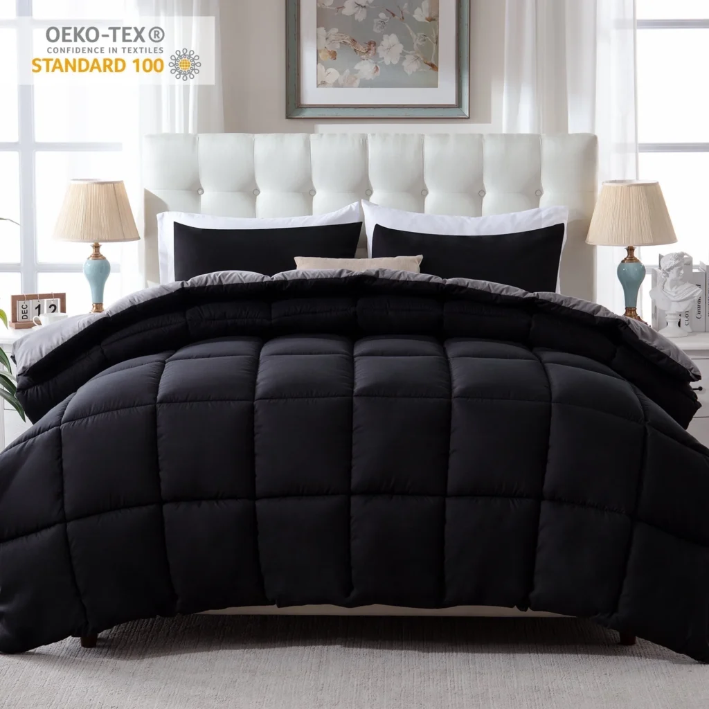 WhatsBedding 3 Pieces Bed in a Bag Comforter Set Reversible Blue Grey Queen — close-up detail of design and finish