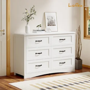 White Dresser, Lofka 6 Drawer Dresser for Bedroom, Chests of Drawers