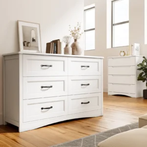 White Dresser, Lofka 6 Drawer Dresser for Bedroom, Chests of Drawers