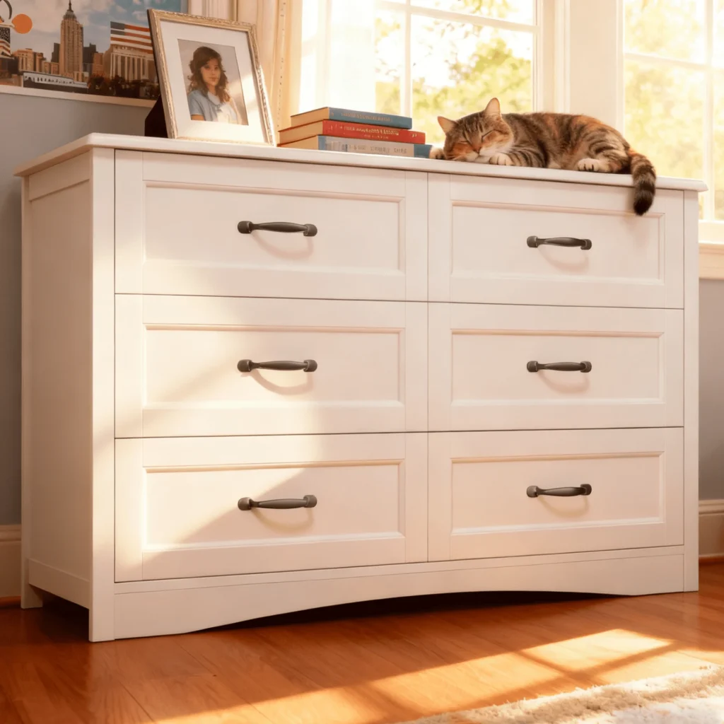 White Dresser, Lofka 6 Drawer Dresser for Bedroom, Chests of Drawers