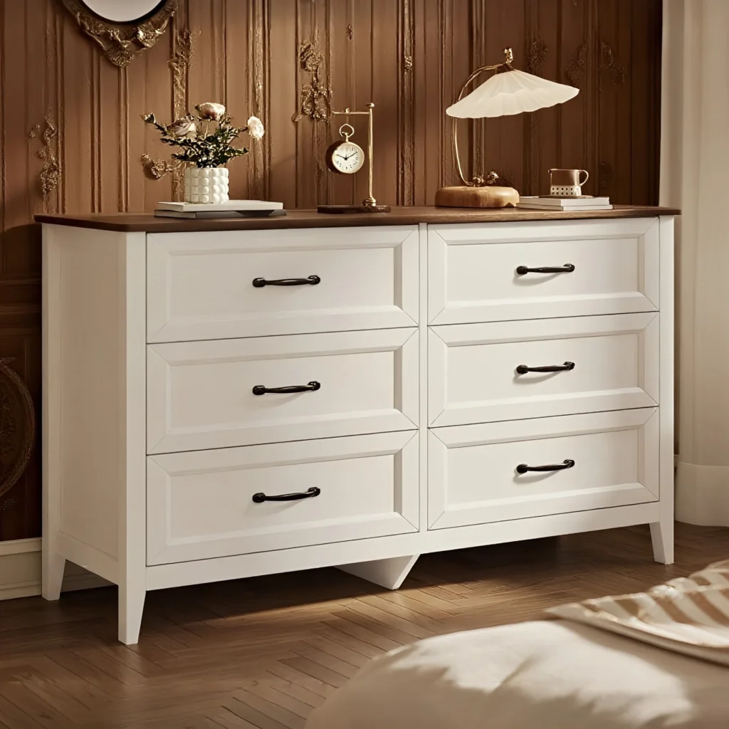 Lofka 6 Drawer Dresser – Modern White Bedroom Storage Solution — close-up detail of design and finish