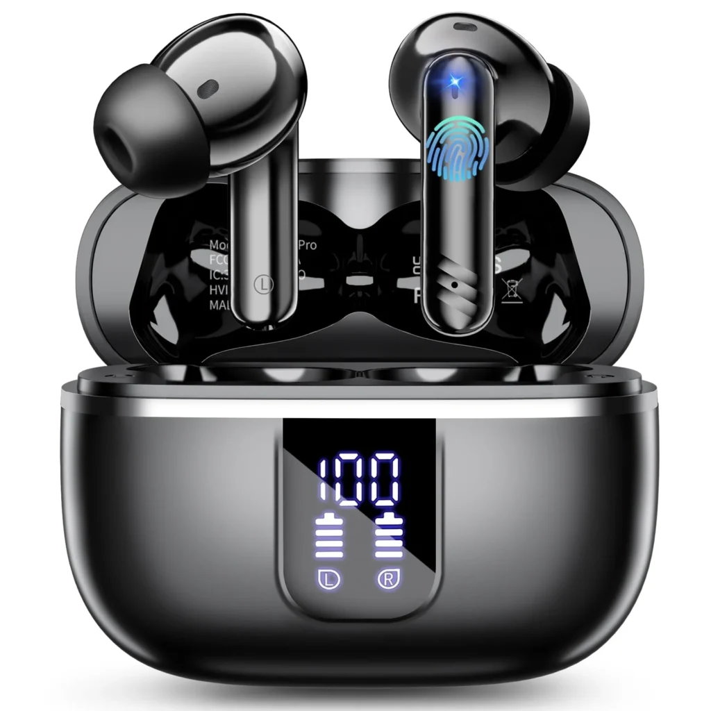 Wireless Earbuds Bluetooth Headphones Noise Cancelling Ear Buds Deep Bass Stereo 38H Playtime LED Display Waterproof Ear Earphone Mic iPhone Android