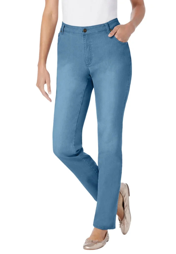 Woman Within Plus Size Straight Leg Stretch Jean – Flattering Fit — alternate angle showing full product
