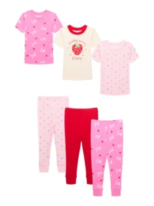 Wonder Nation Toddler Short Sleeve Cotton Tight Fit Pajama Set 4 Piece Sizes 12M 5T