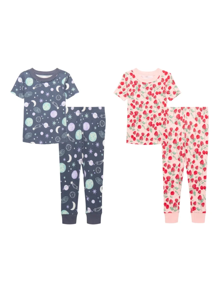 Wonder Nation Toddler Short Sleeve Cotton Tight Fit Pajama Set 4 Piece Sizes 12M 5T
