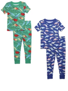 Wonder Nation Toddler Short Sleeve Cotton Tight Fit Pajama Set 4 Piece Sizes 12M 5T