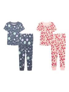 Wonder Nation Toddler Short Sleeve Cotton Tight Fit Pajama Set 4 Piece Sizes 12M 5T