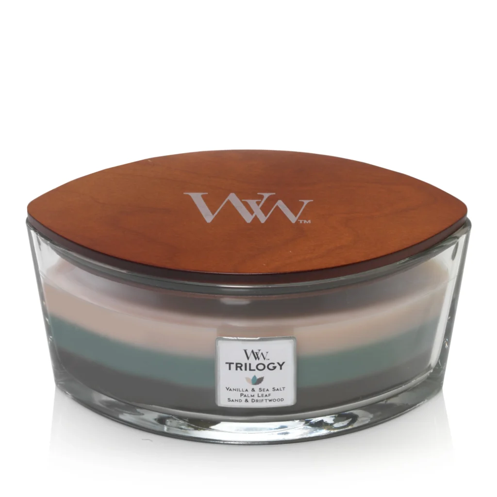 WoodWick Fireside Ellipse candle — close-up detail of design and finish