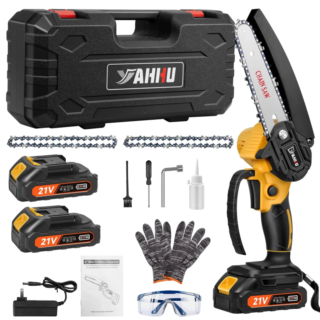YAHHU 6 inch Mini Chainsaw Portable Electric Cordless Chainsaw Set Battery Powered Small Handheld Chain Saws Pruning for Tree Branches