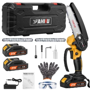 YAHHU 6 inch Mini Chainsaw Portable Electric Cordless Chainsaw Set Battery Powered Small Handheld Chain Saws Pruning for Tree Branches
