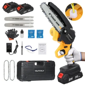 YAHHU 6 inch Mini Chainsaw Portable Electric Cordless Chainsaw Set Battery Powered Small Handheld Chain Saws Pruning for Tree Branches