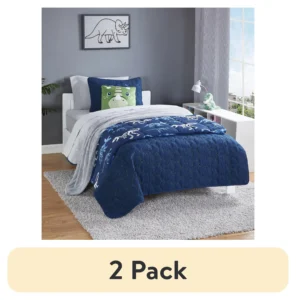 Your Zone Kids Green and Navy Blue Reversible Quilt Set with Navy Blue