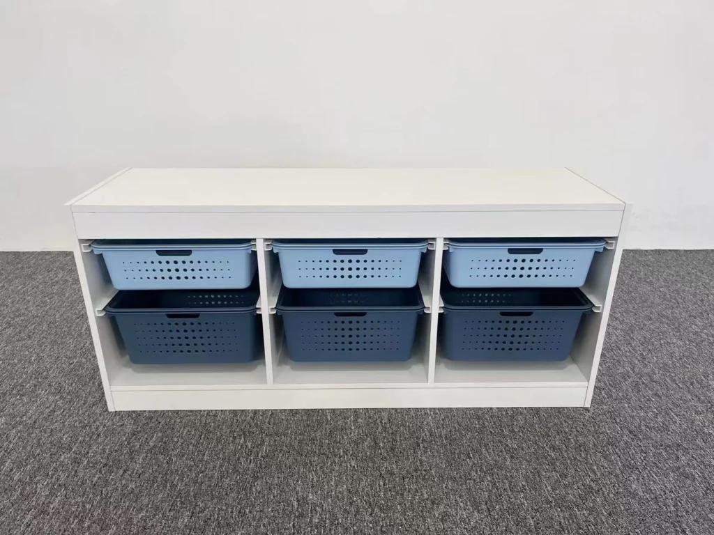 Your Zone Kids Sliding Bin Organizer with 4 Storage Bins, Blue — close-up detail of design and finish