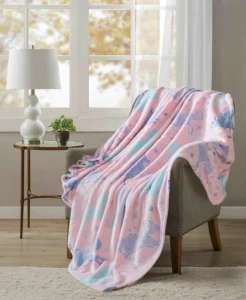 Your Zone Pink Unicorn Polyester Velvet Plush Glow in the Dark XL Oversized Throw Blanket 50 X72 inches Kids