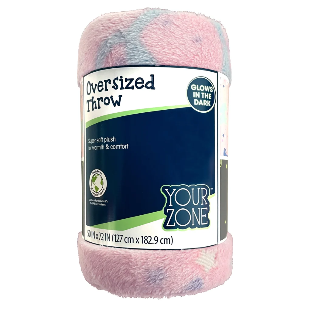 Your Zone Pink Unicorn Polyester Velvet Plush Glow in the Dark XL Oversized Throw Blanket 50 X72 inches Kids