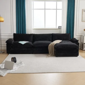 Zimtown Sectional Sofa Ottoman L Shaped Convertible Couch Removable Chaise Chenille Fabric Sofa Set 4 6 Persons Living Room Furniture Dark Grey