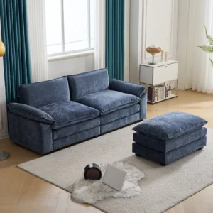 Zimtown Sectional Sofa Ottoman L Shaped Convertible Couch Removable Chaise Chenille Fabric Sofa Set 4 6 Persons Living Room Furniture Dark Grey