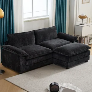Zimtown Sectional Sofa Ottoman L Shaped Convertible Couch Removable Chaise Chenille Fabric Sofa Set 4 6 Persons Living Room Furniture Dark Grey