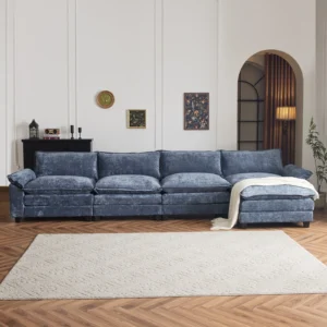 Zimtown Sectional Sofa Ottoman L Shaped Convertible Couch Removable Chaise Chenille Fabric Sofa Set 4 6 Persons Living Room Furniture Dark Grey