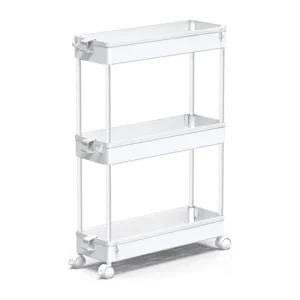 ZUNMOS 3 Tier Utility Rolling Cart Metal Mobile Storage Cart Lockable Caster Wheels Shelves Organizer Livingroom Bathroom Kitchen Narrow Places White