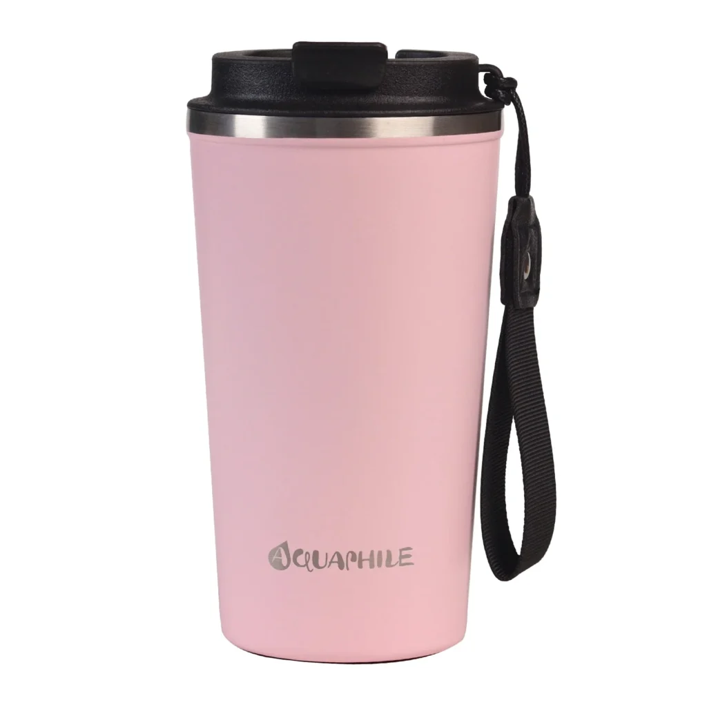 Aquaphile 17oz Leak-Proof Thermal Travel Mug – Hot & Cold Red β close-up detail of design and finish