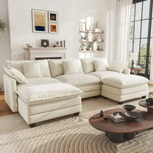 BedLuxury Modular U-Shaped Sectional Sofa – Movable Ottomans, Beige